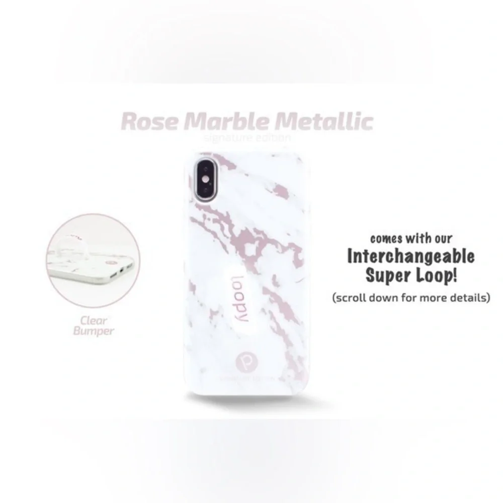 Loopy MAX iPhone XR white & rose gold marble with clear rose gold glitter loopy